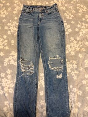 American Eagle Outfitters Distressed Light Blue Straight Leg Jeans